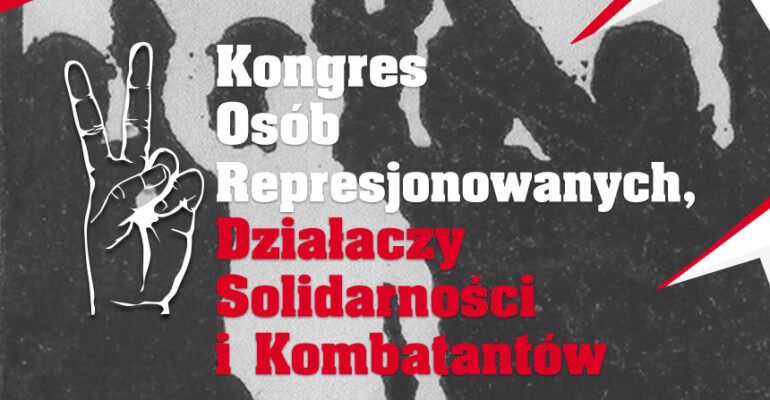 Grafika z napisem V Kongres Osób Represjonowanych, Działaczy Solidarności i Kombatantów - plakat