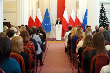 Uczestnicy uroczystości z udziałem podkarpackich nauczycieli