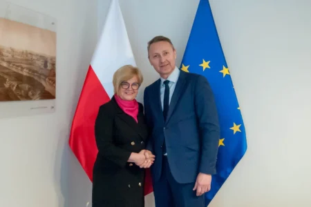 Wojewoda Teresa Kubas-Hul podczas spotkania z prezydentem Mielca