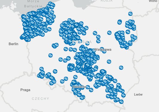 Mapa Polski z lokalizacją zbiórek darów