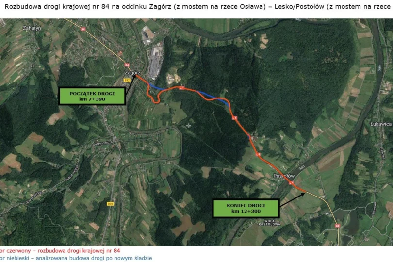 Przebieg drogi Zagórz - Lesko - mapa