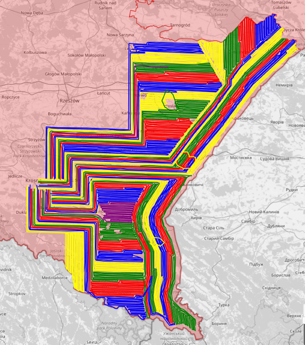 Zasięg dodatkowej akcji doustnych szczepień lisów wolno żyjących w woj. podkarpackim w 2024 r.