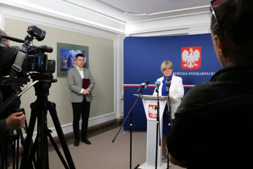 Konferencja prasowa dotycząca przyznanych dotacji na zadania związane z usuwaniem skutków osuwisk