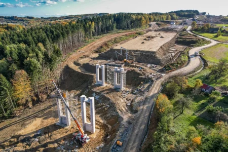 Widok z góry. Prace trwające na S19 Babica – Jawornik.