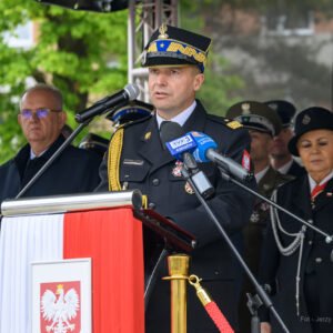 Zdjęcie przedstawia uczestników Wojewódzkich Obchodów Dnia Strażaka