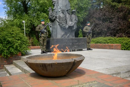 Zdjęcie przedstawia uczestników obchodów Narodowego Dnia Zwycięstwa