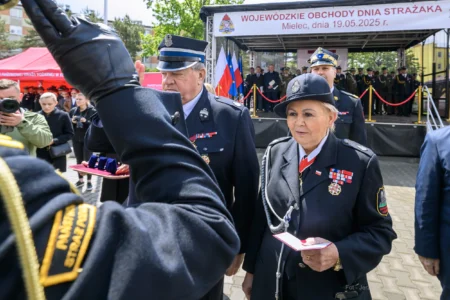 Zdjęcie przedstawia uczestników Wojewódzkich Obchodów Dnia Strażaka