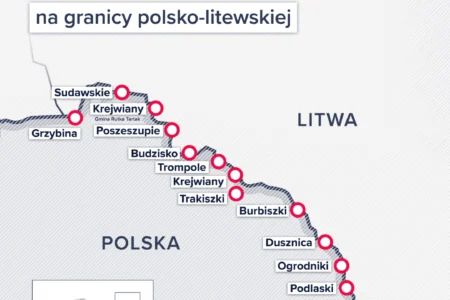 Infografika przedstawiająca tymczasowe punkty kontroli granicznej na granicy polsko-litewskiej