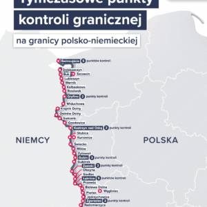 Infografika przedstawiająca tymczasowe punkty kontroli granicznej na granicy polsko-niemieckiej
