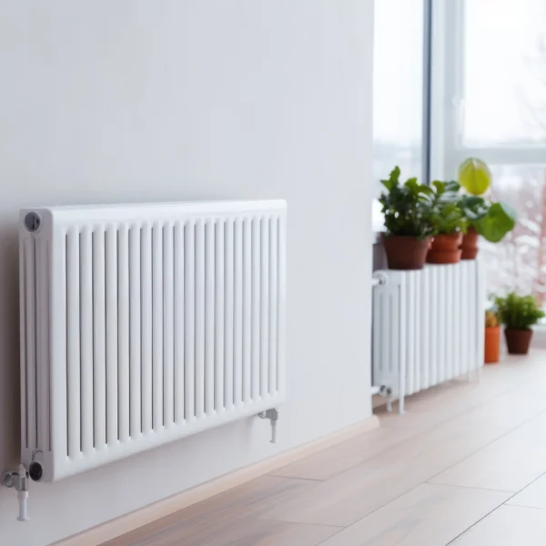 Zdjęcie przedstawia kaloryfery we wnętrzu mieszkania.