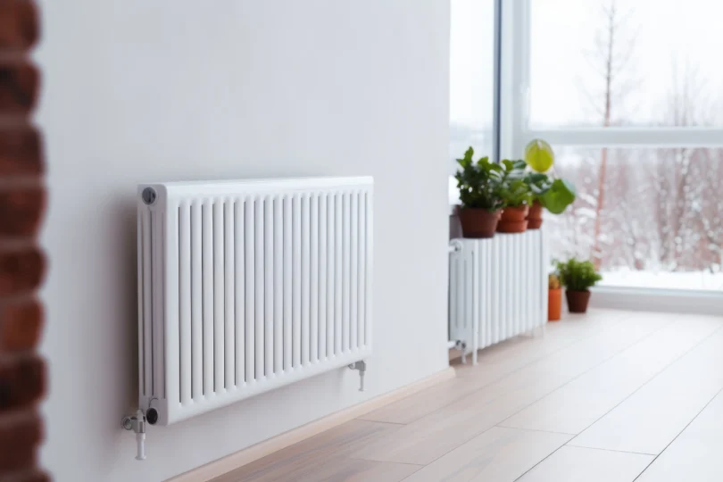 Zdjęcie przedstawia kaloryfery we wnętrzu mieszkania.