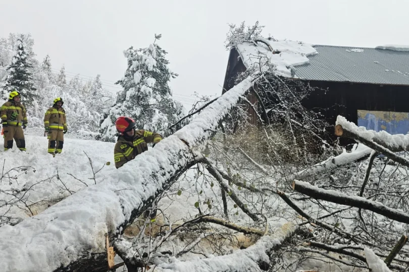Działania PSP związane z usuwaniem skutków opadów śniegu.