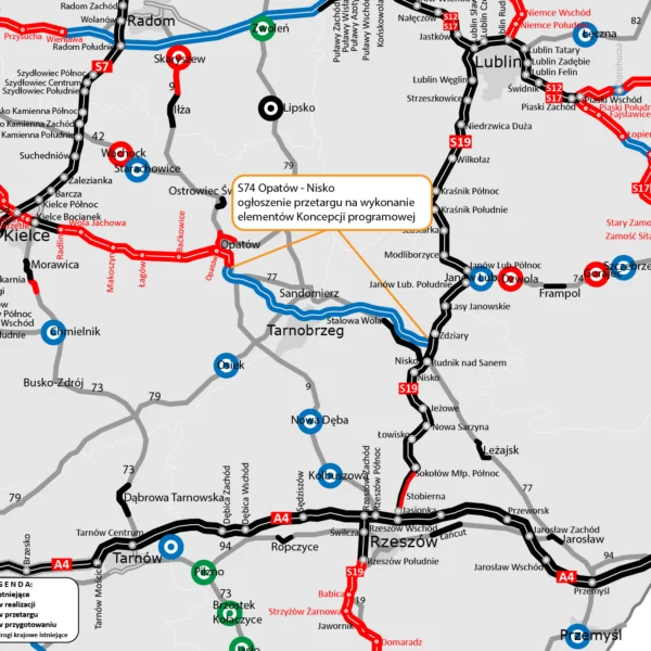 Mapka pokazująca przebieg planowanej drogi.