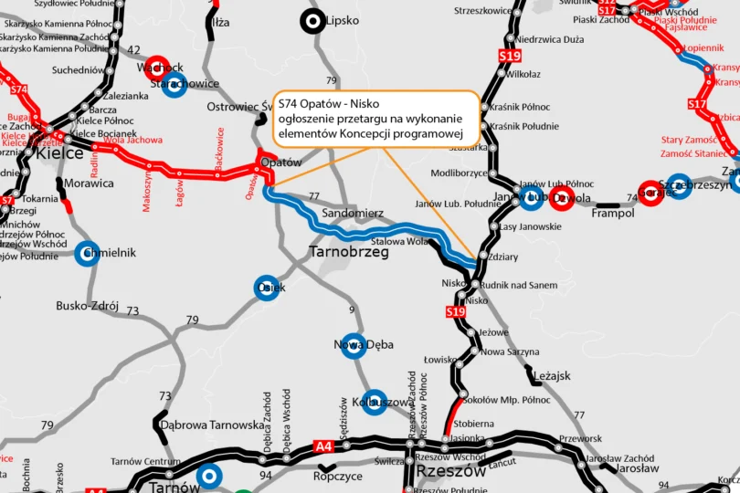 Mapka pokazująca przebieg planowanej drogi.