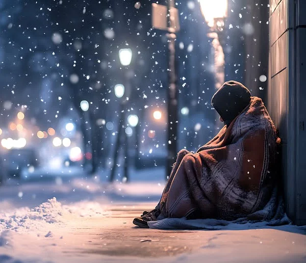Zdjęcie przedstawia osobę bezdomną