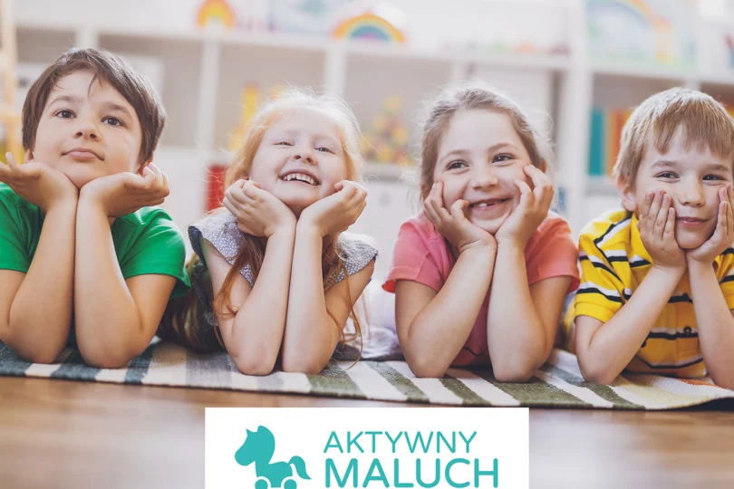 Grafika przedstawia dzieci i napis Aktywny Maluch