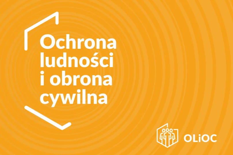 Grafika z napisem na żółtym tle Ochrona Ludności i obrona Cywilna