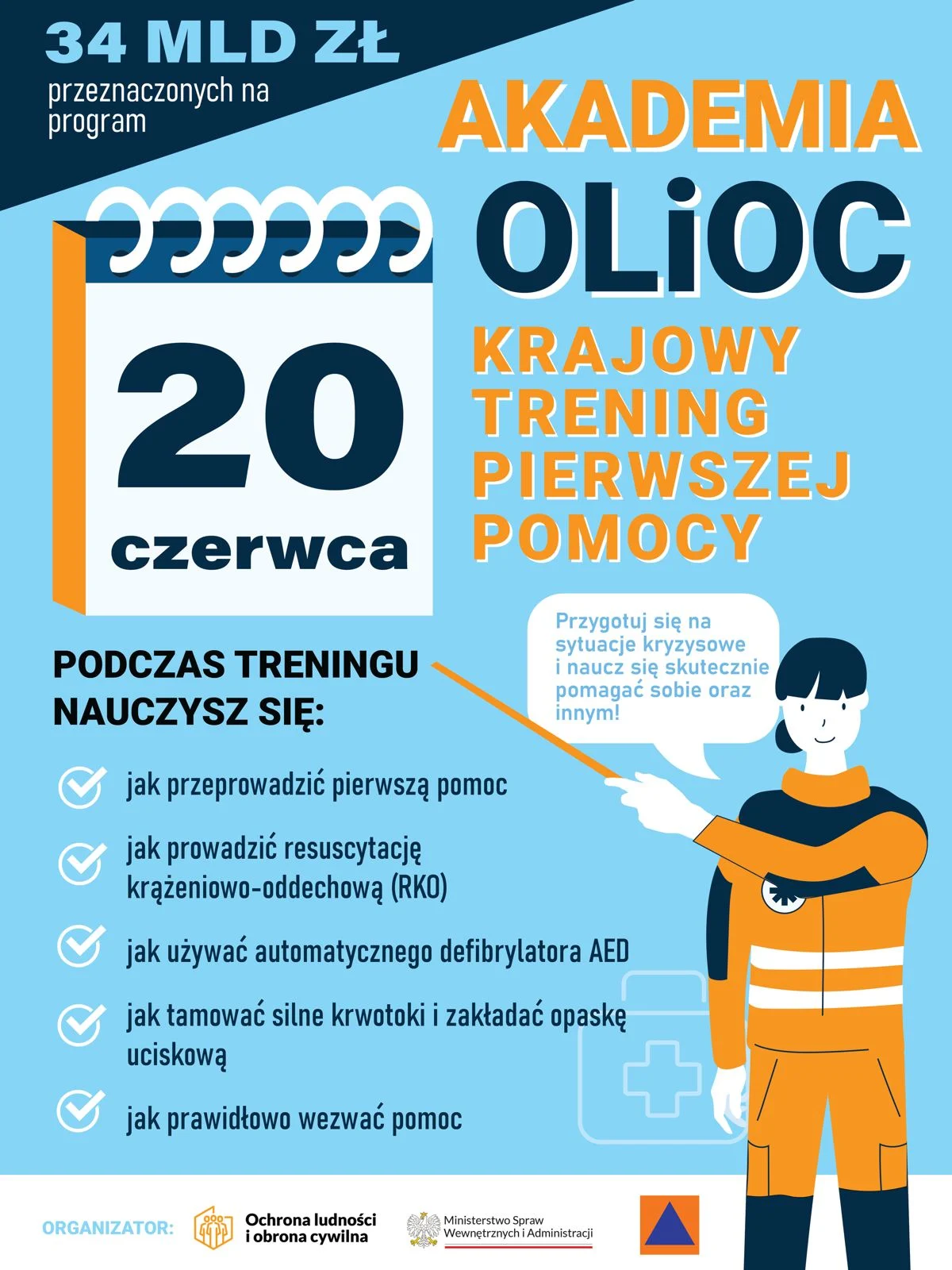 Grafika z napisami: 20 czerwca, Akademia OLiOC Krajowy trening Pomocy