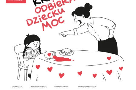 Grafika z napisem krzyk odbiera dziecku moc